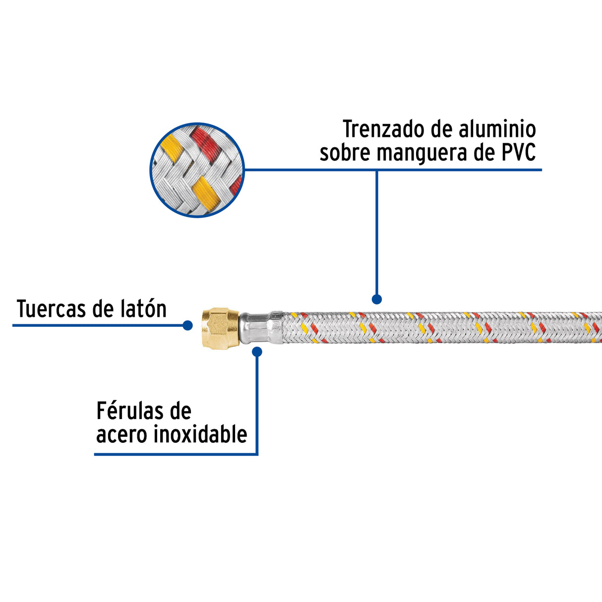 Manguera para Gas, Aluminio, 5/16' Flare, 60 cm, Foset Basic