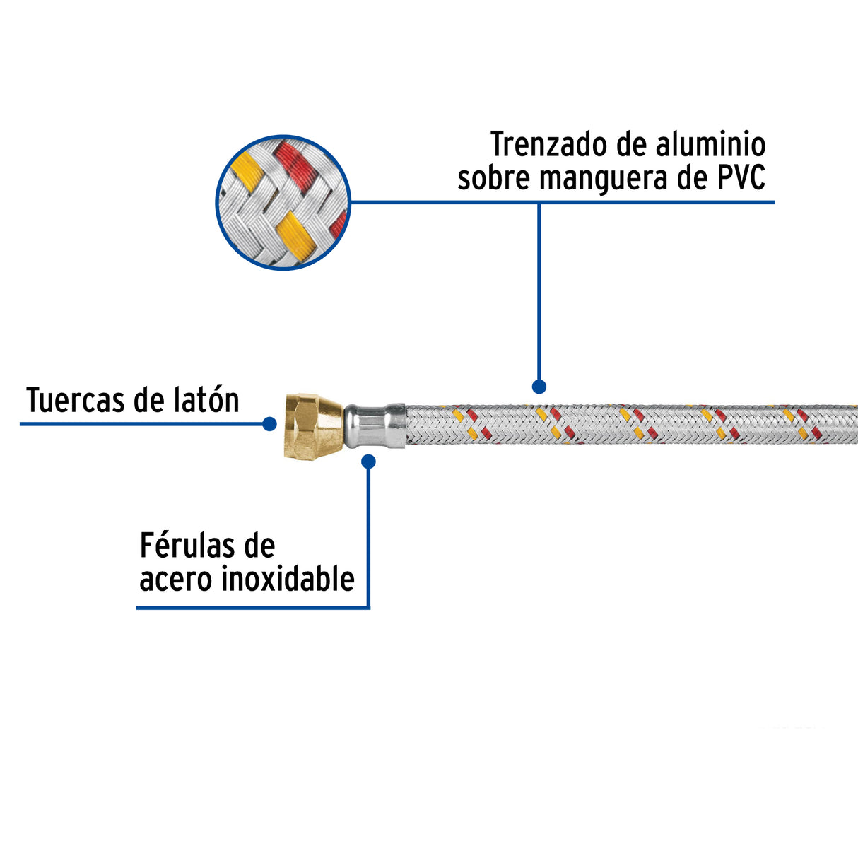 Manguera para Gas, Aluminio, 3/8' Flare, 60 cm, Foset Basic