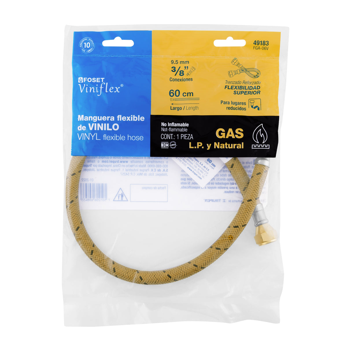 Manguera para Gas, Vinilo, 3/8' Flare, 60 cm, Foset