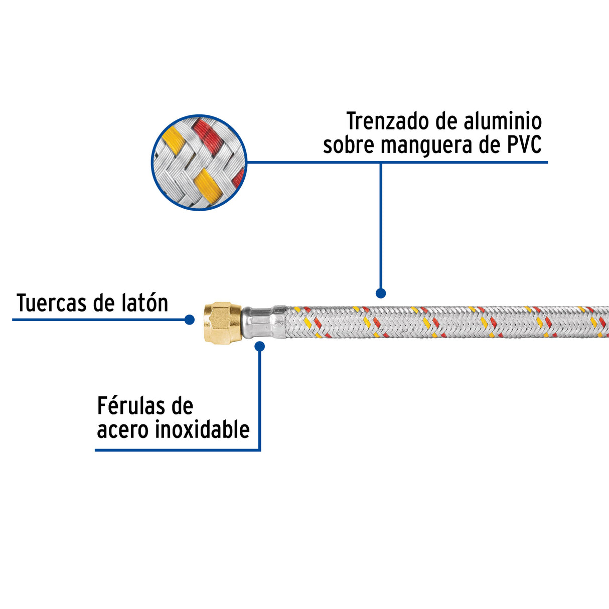 Manguera para Gas, Aluminio, 5/16' Flare, 100 cm, Foset Basic