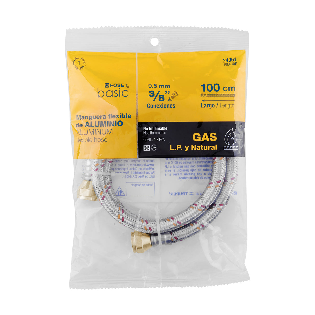 Manguera para Gas, Aluminio, 3/8' Flare, 100 cm, Foset Basic