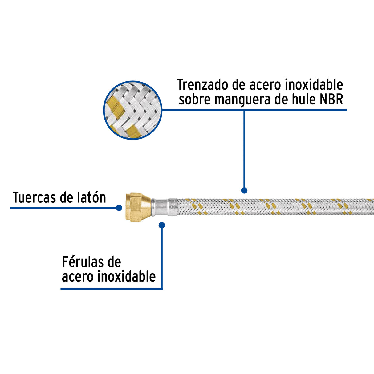 Manguera para Gas, Acero Inox, 3/8' Flare, 100 cm, Foset