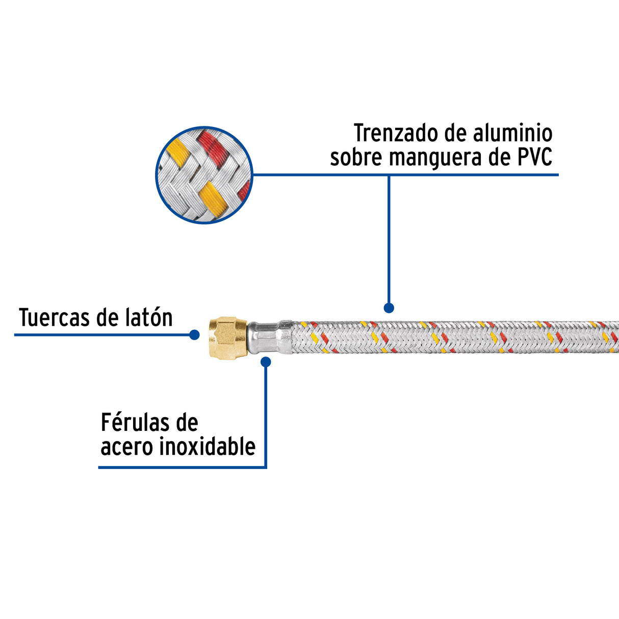 Manguera para Gas, Aluminio, 5/16' Flare, 150 cm, Foset Basic