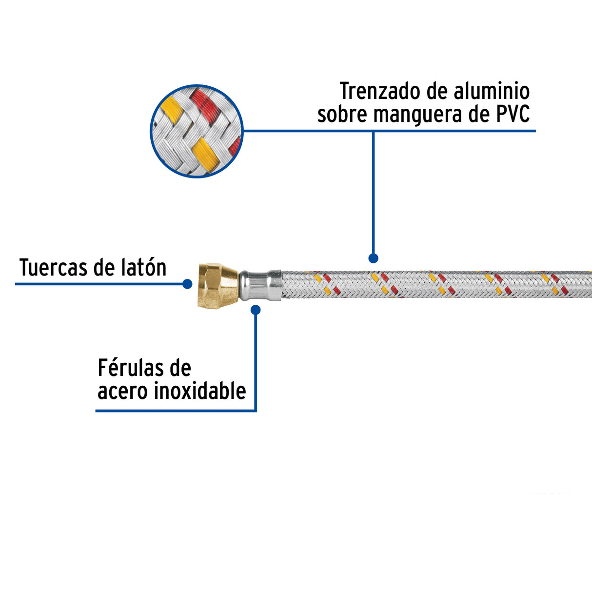 Manguera para Gas, Aluminio, 3/8' Flare, 200 cm, Foset Basic