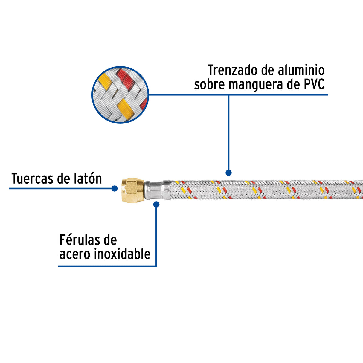 Manguera para Gas, Aluminio, 5/16' Flare, 250 cm, Foset Basic