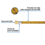 Manguera para Gas, Vinilo, 3/8' Flare, 300 cm, Foset