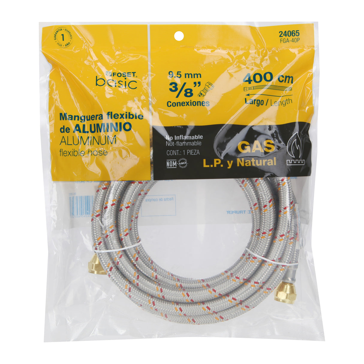 Manguera para Gas, Aluminio, 3/8' Flare, 400 cm, Foset Basic