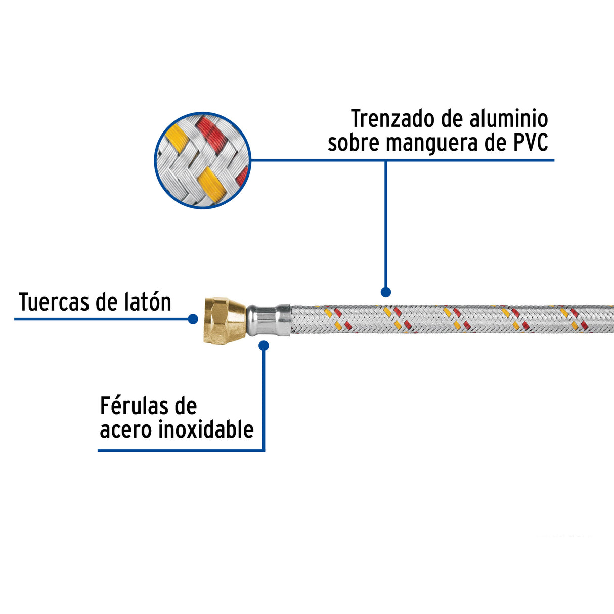Manguera para Gas, Aluminio, 3/8' Flare, 500 cm, Foset Basic