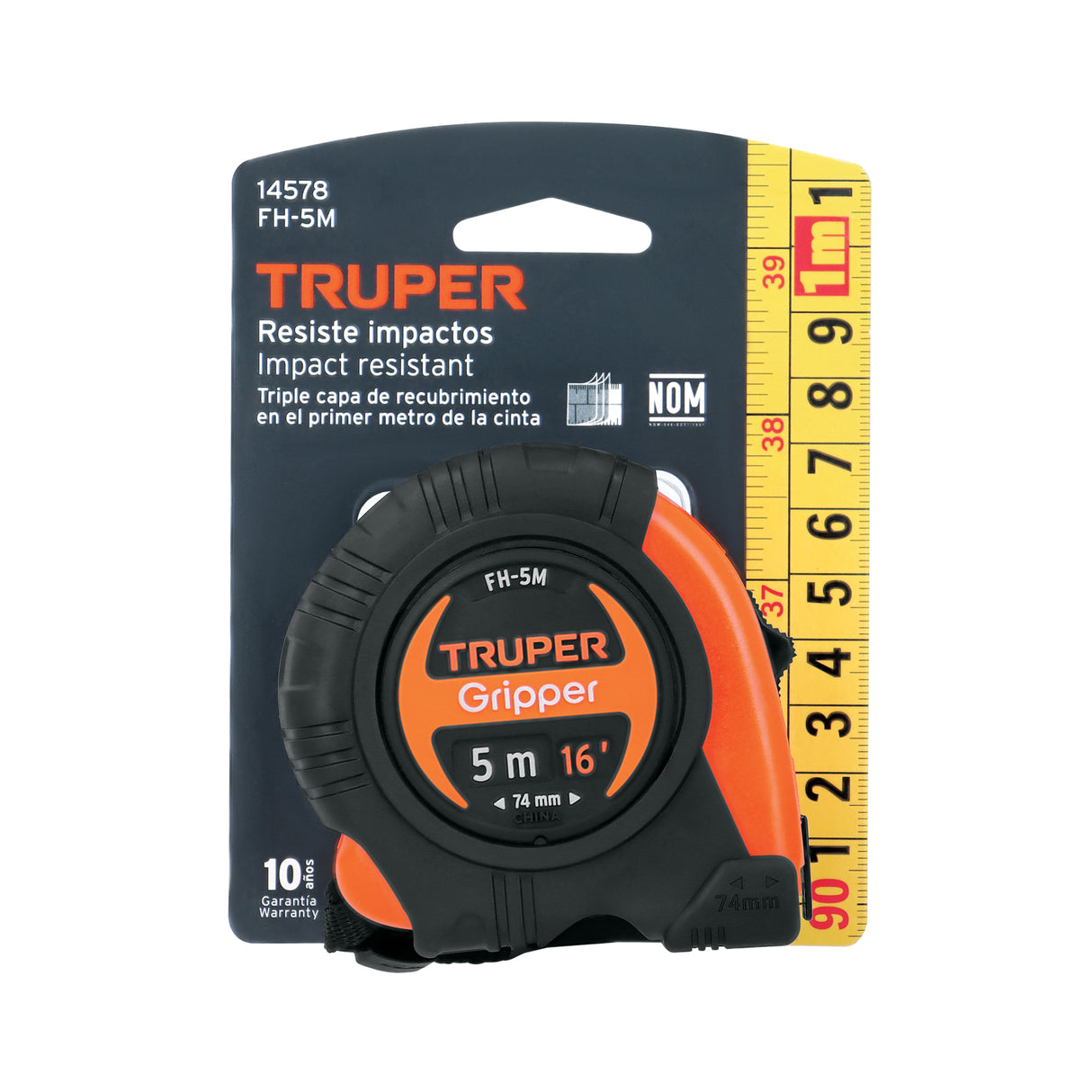 Flexómetro Gripper Contra Impactos 5 m Cinta 19 mm, Truper