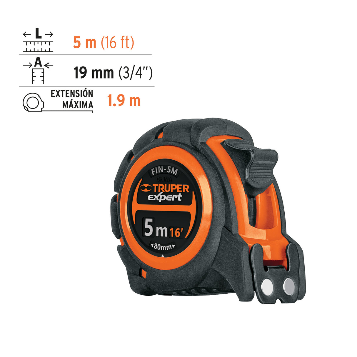 Flexómetro Industrial Contra Impactos 5 m Cinta 19 mm