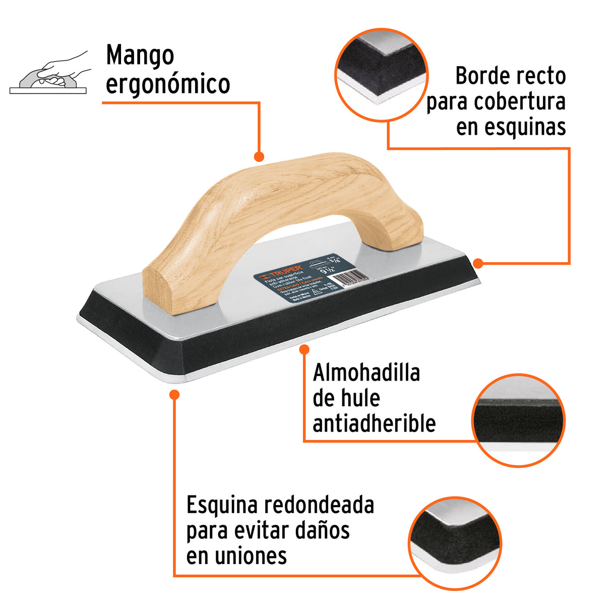 Flota de Hule 9-1/2', Espesor 5/8', Acabado Extraliso, Truper