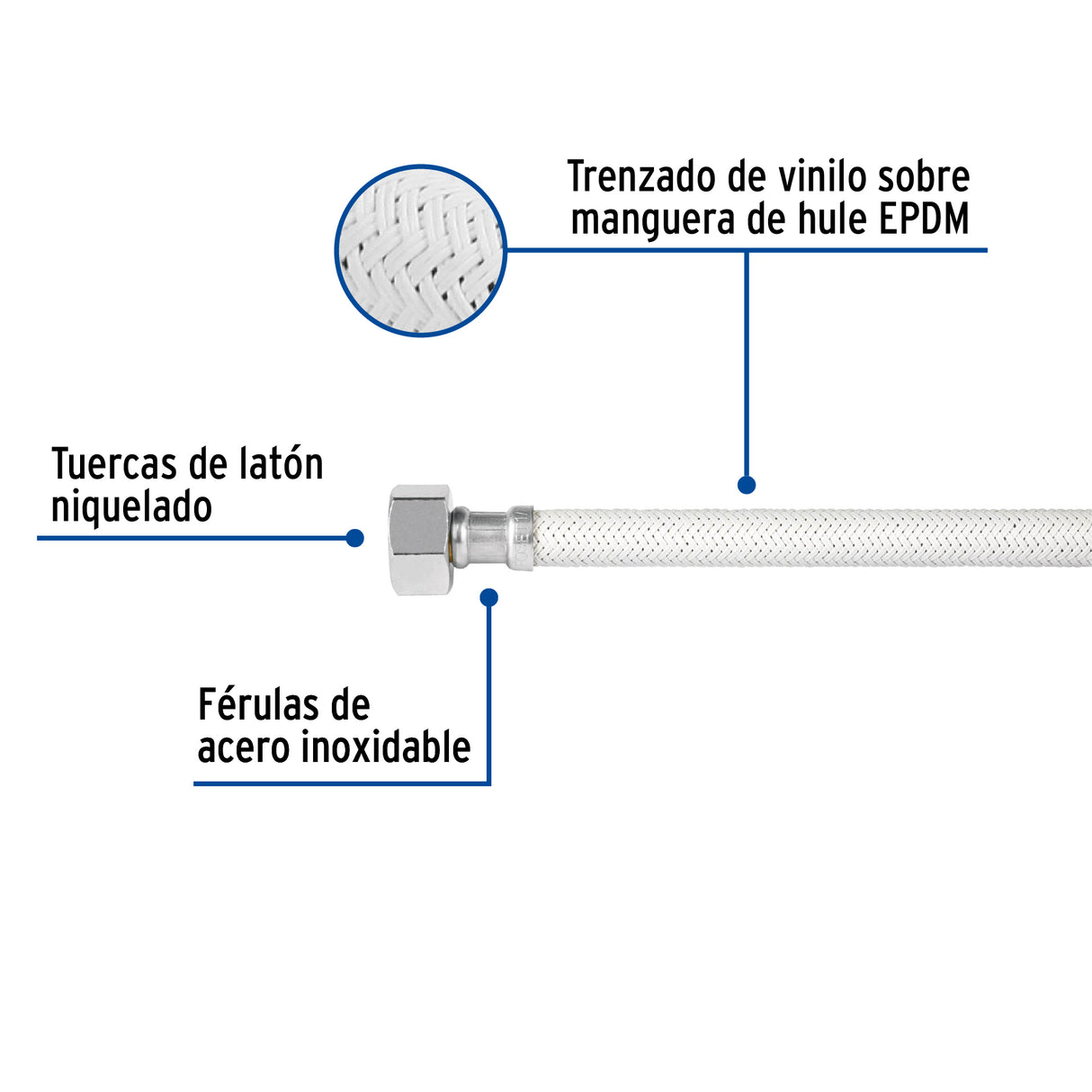 Manguera Lavabo/Fregadero, Vinilo Blanco, 1/2' X 1/2', 40 cm