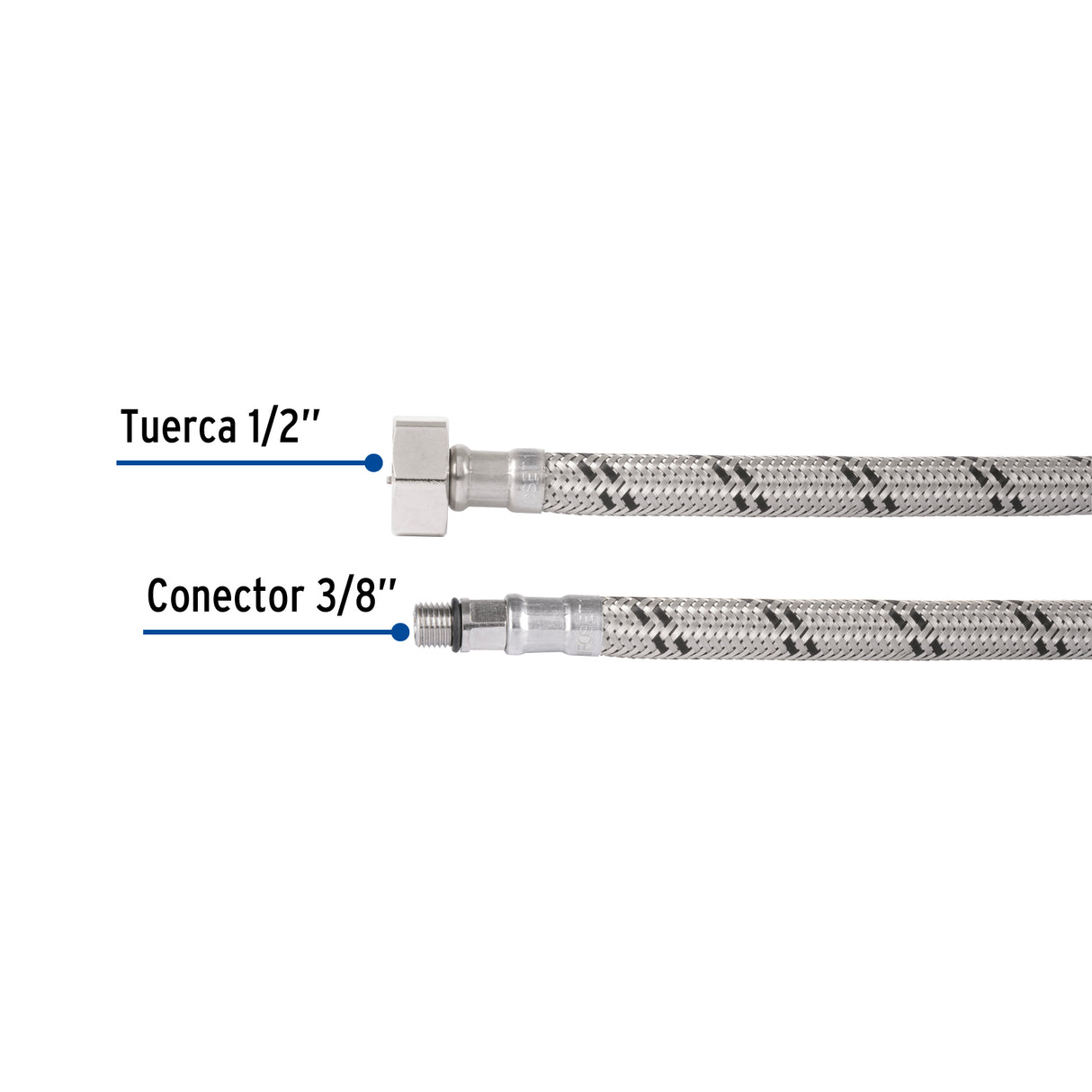 Manguera para Monomando, Acero Inox, 1/2' X 3/8' Unf, 55 cm