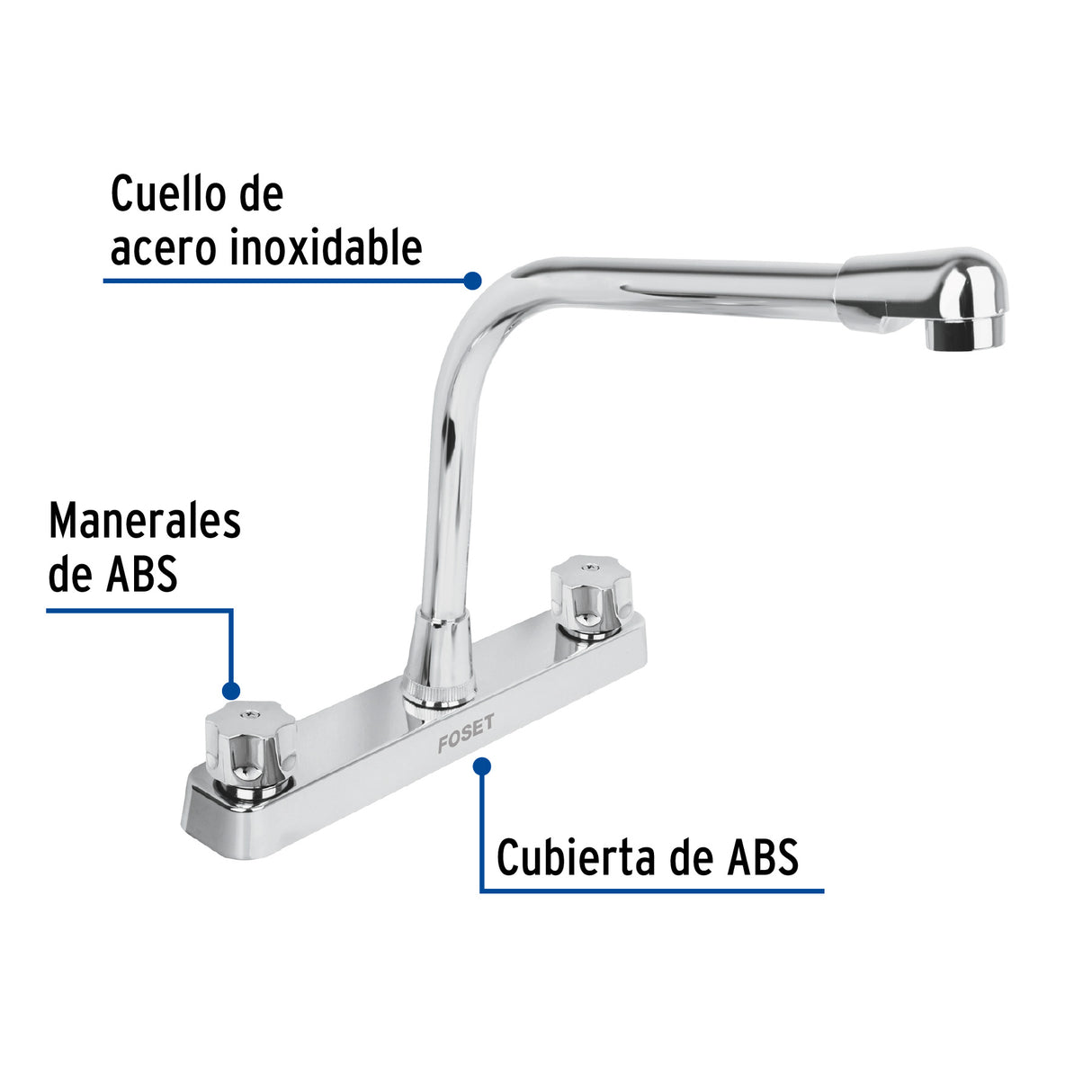 Mezcladora 8' Fregadero, ABS, Cuello Cobra, Hexagonal, Basic