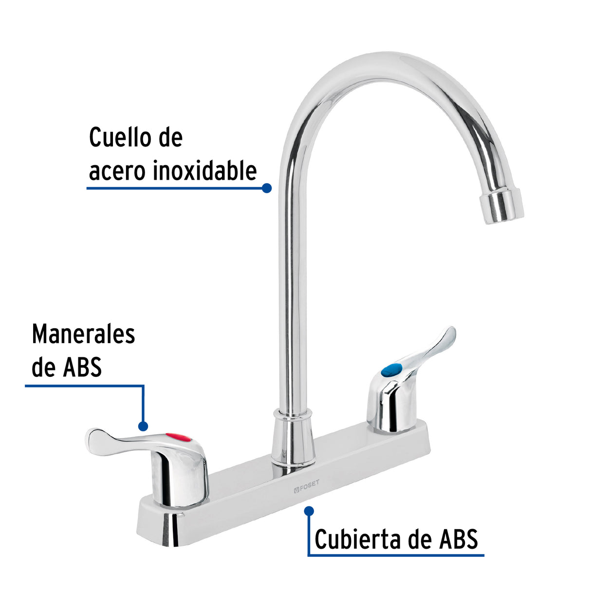 Mezcladora 8' Fregadero, ABS, Cuello Curvo, Palanca, Basic
