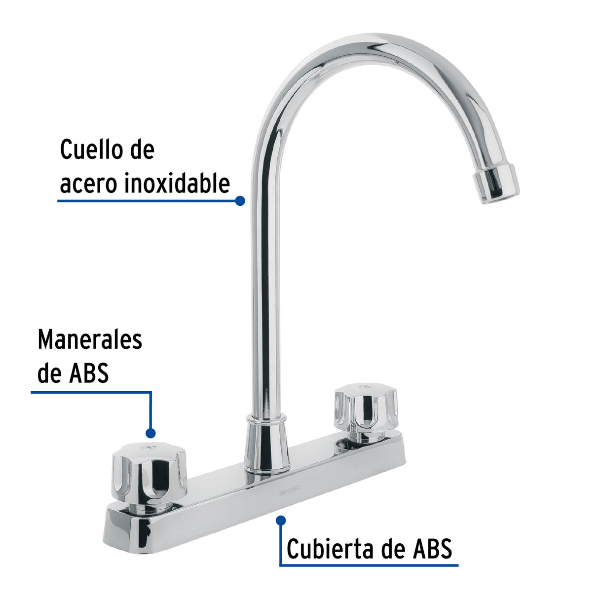 Mezcladora 8' Fregadero, ABS, Cuello Curvo, Hexagonal, Basic