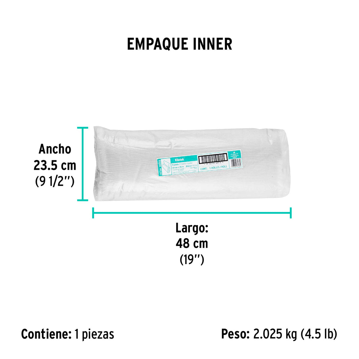 Rollo de 25 m de Franela Blanca de Algodón, Klintek