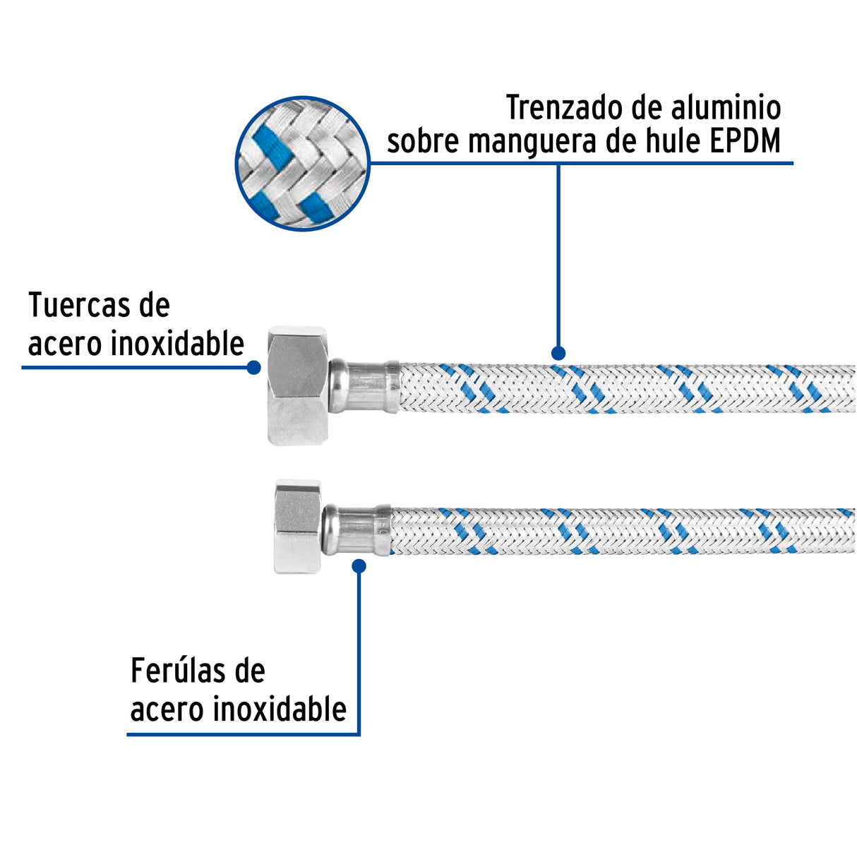Manguera para Wc, Aluminio, 1/2' X 7/8', 35 cm, Foset