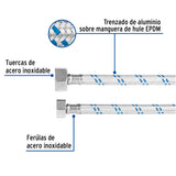 Manguera para Wc, Aluminio, 1/2' X 7/8', 35 cm, Foset