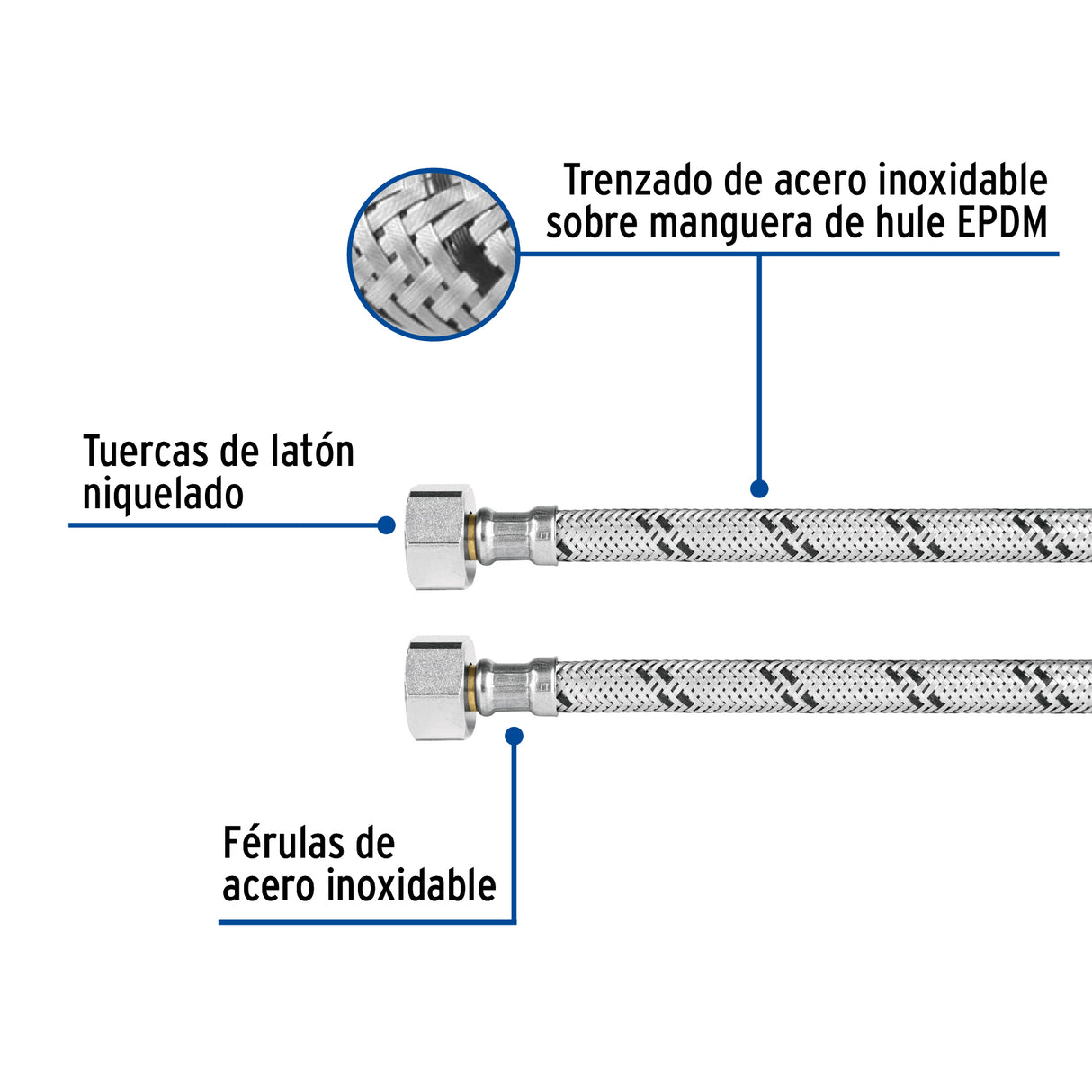 Manguera para Wc, Acero Inox, 1/2'X7/8', 50 cm