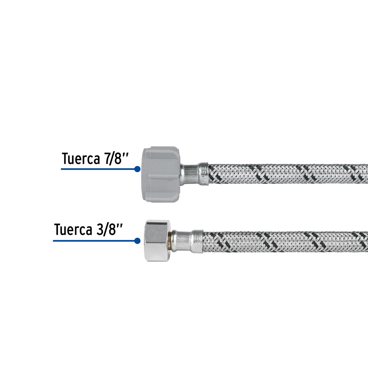 Manguera para Wc, Acero Inox, 3/8'X7/8', 35 cm, Plástico/Latón
