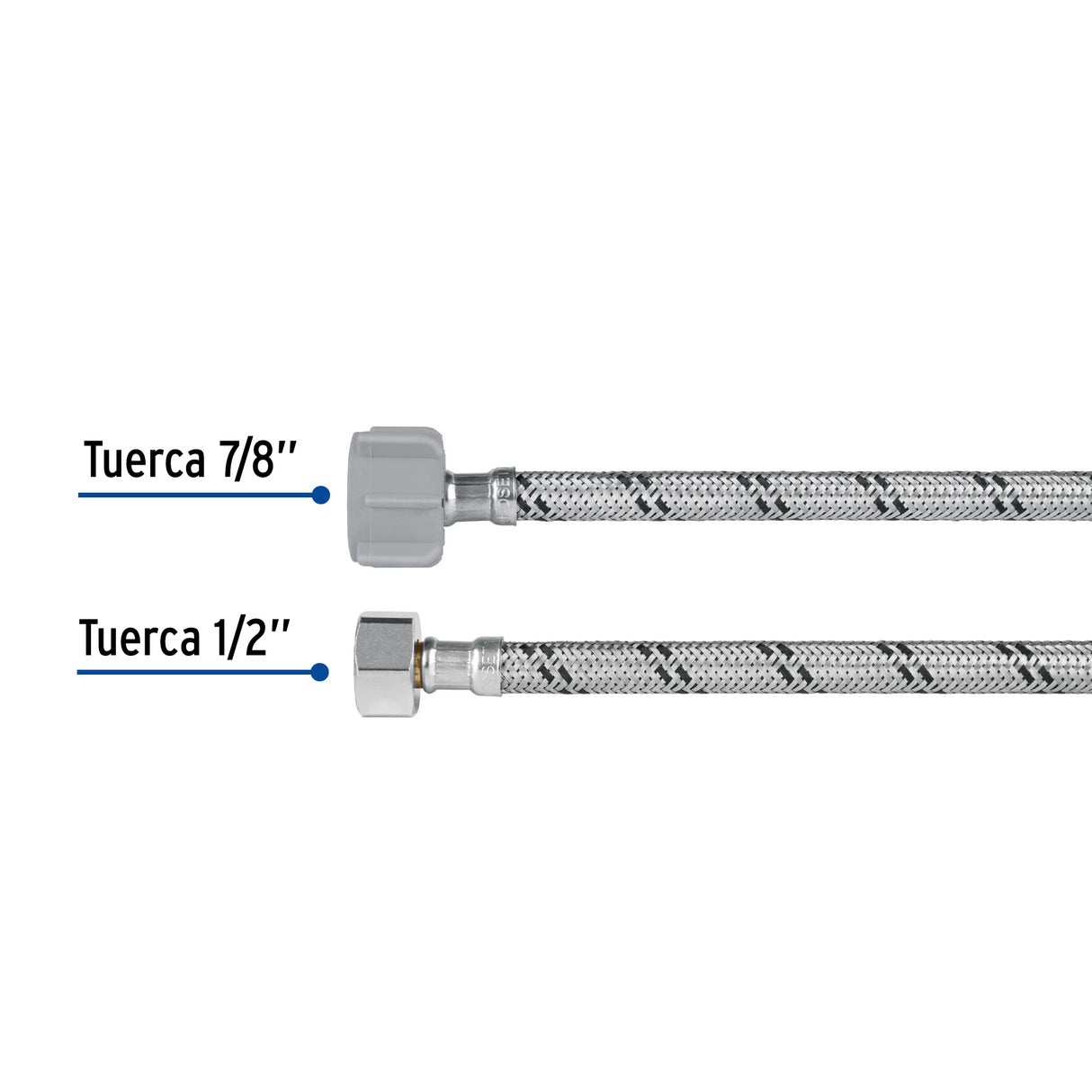 Manguera para Wc, Acero Inox, 1/2'X7/8', 35 cm, Plástico/Latón