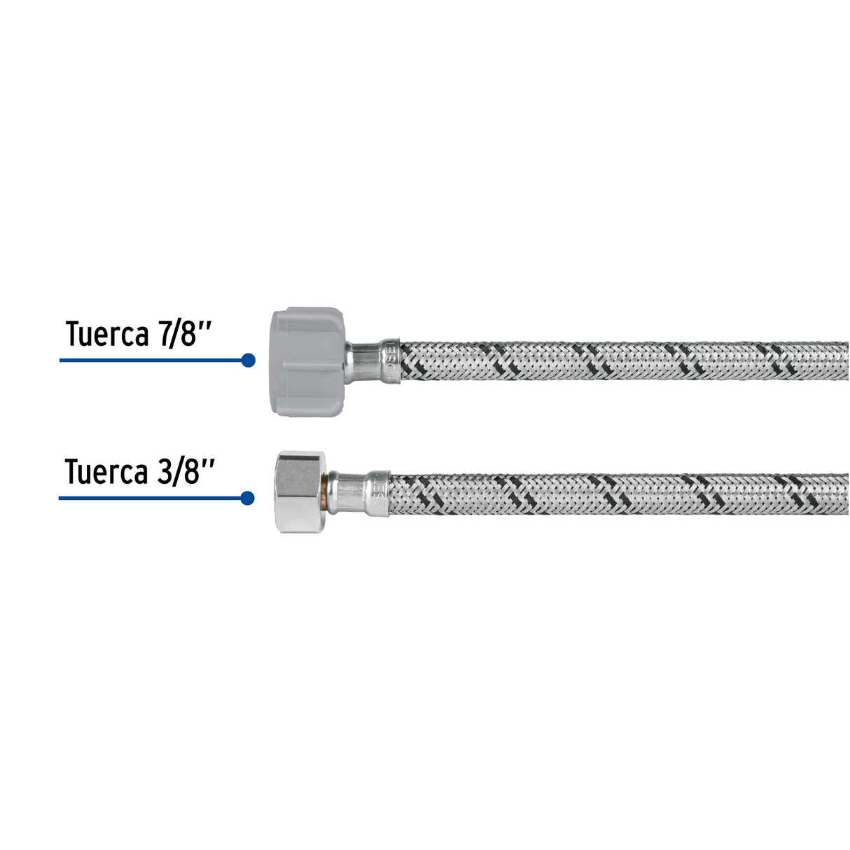 Manguera para Wc, Acero Inox, 3/8'X7/8', 40 cm, Plástico/Latón