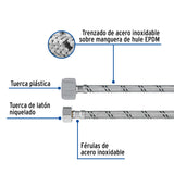 Manguera para Wc, Acero Inox, 3/8'X7/8', 50 cm, Plástico/Latón