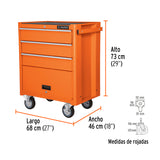 Gabinete Metálico Móvil, 4 Cajones, Capacidad 90 kg, Truper