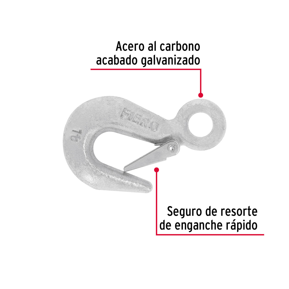 Gancho Eslinga de Acero Forjado 5/8', Carga 1000 kg, Fiero