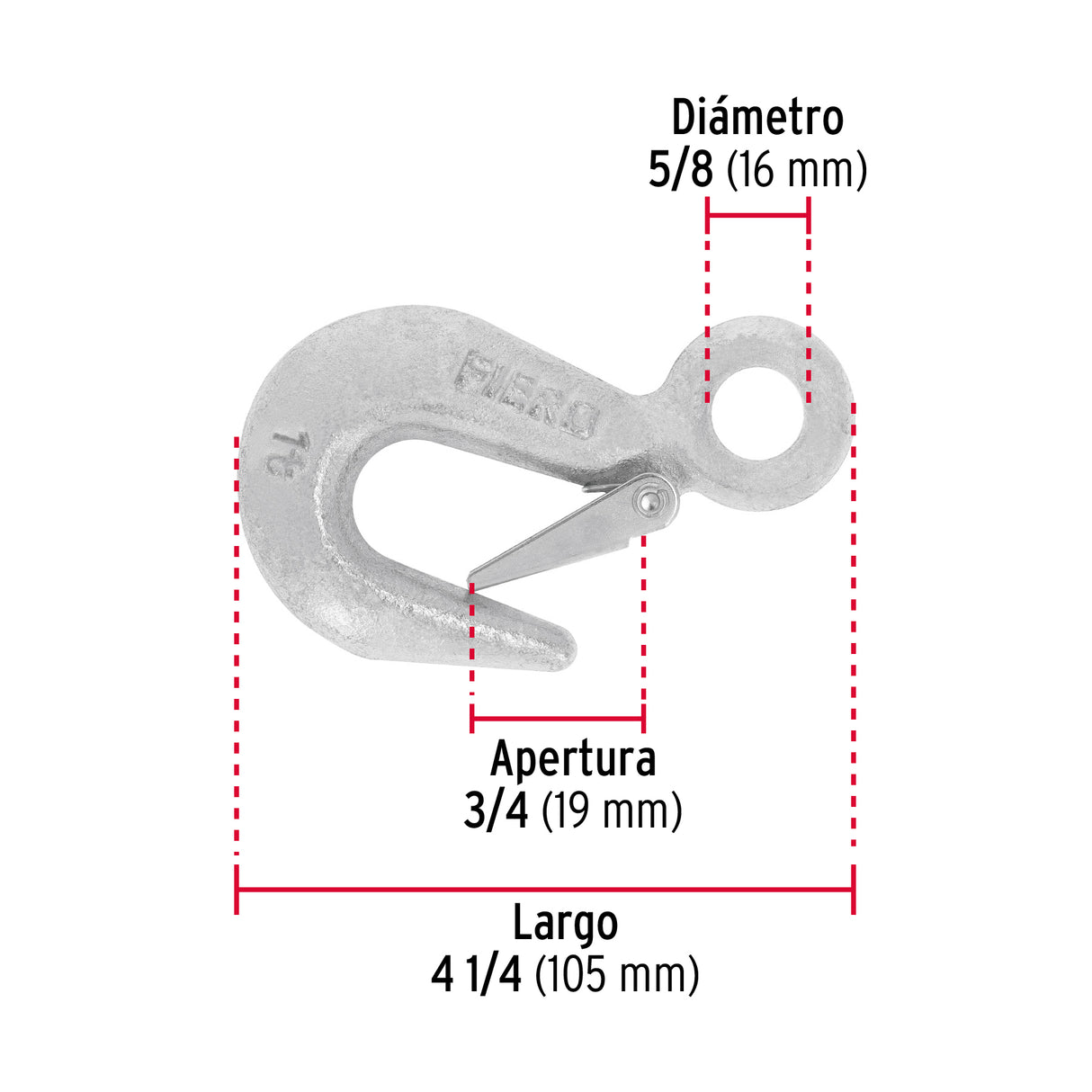 Gancho Eslinga de Acero Forjado 5/8', Carga 1000 kg, Fiero