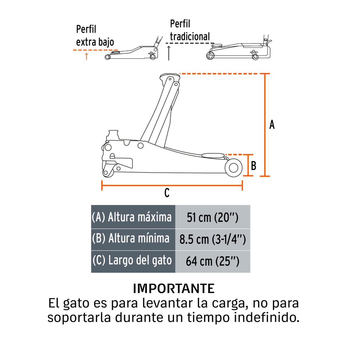 Gato Hidráulico Profesional de Patín, 3T, Elevación Rápida