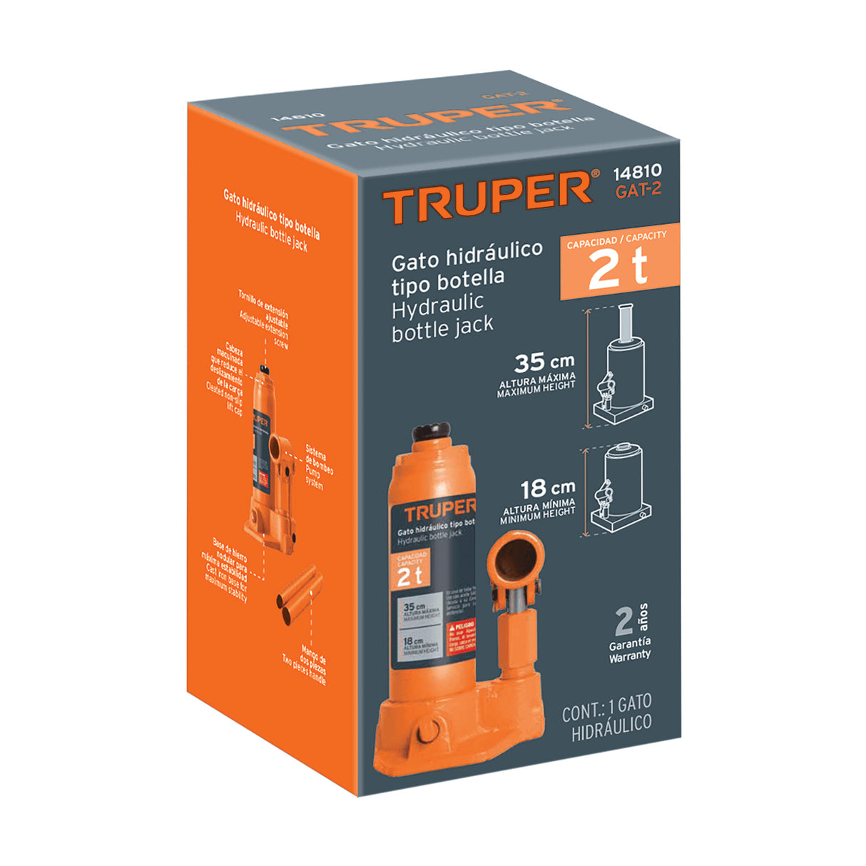 Gato Hidráulico de Botella de 2 Ton, Truper