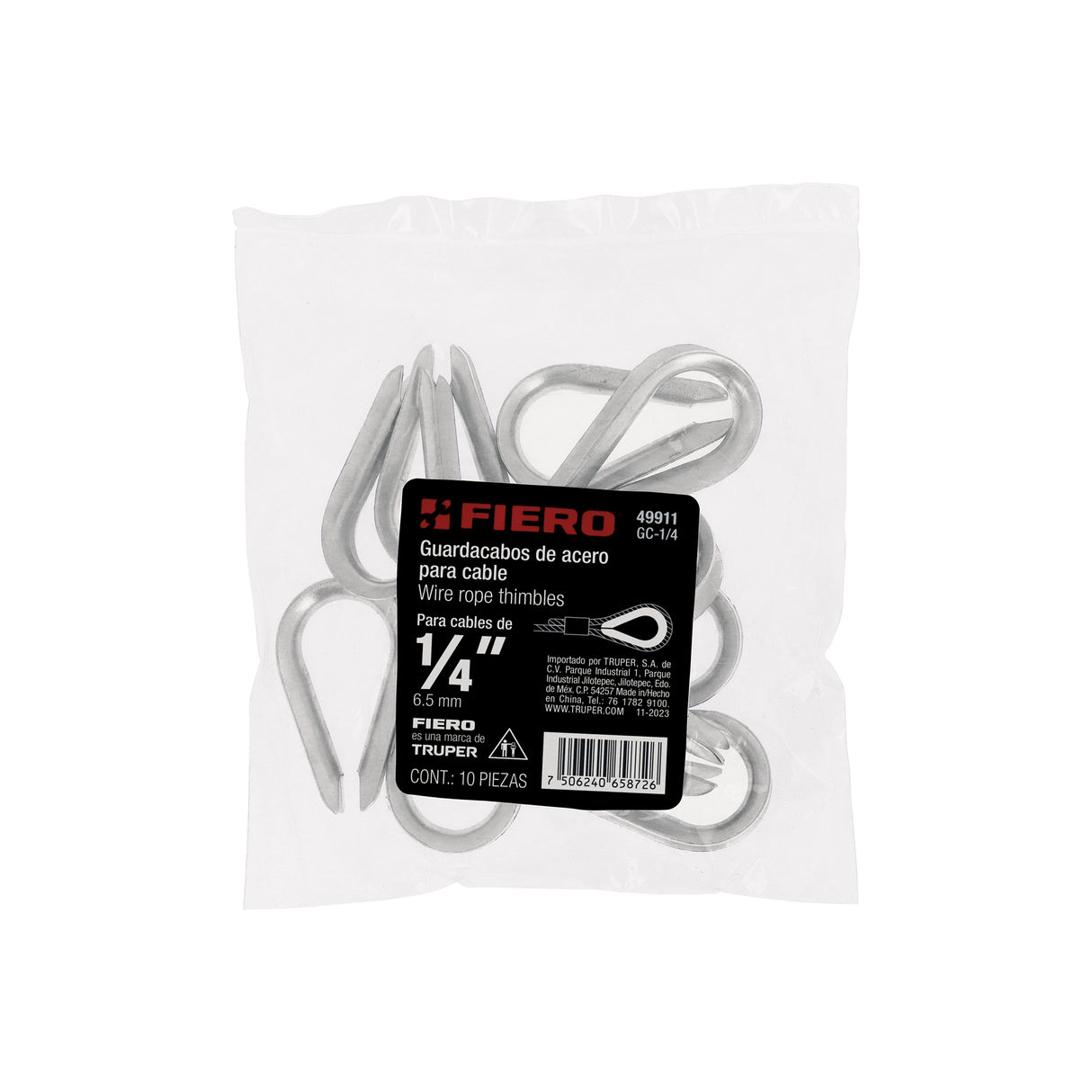 Bolsa con 10 Guardacabos para Cable de Acero de 1/4', Fiero