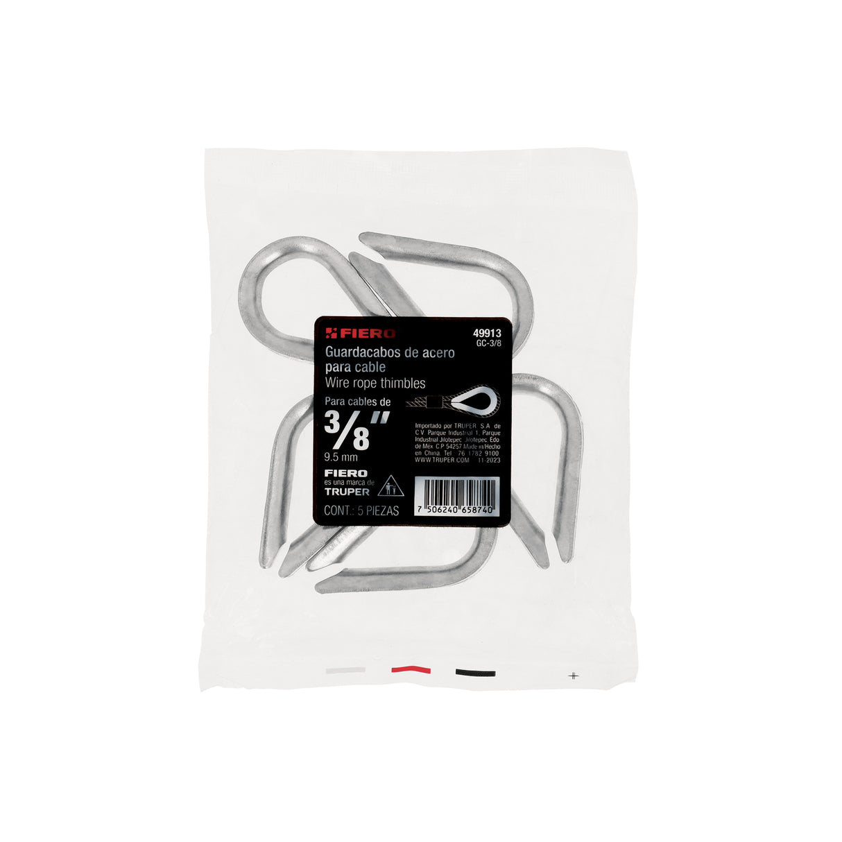 Bolsa con 5 Guardacabos para Cable de Acero de 3/8', Fiero