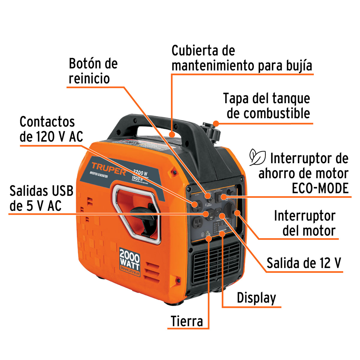 Generador Silencioso Inverter 2.2 kW, 80 Cc, Encendido Manual