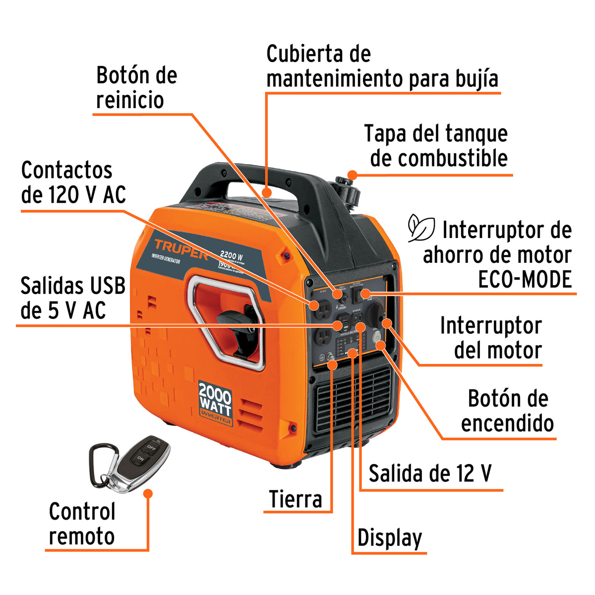 Generador Silencioso Inverter 2.2 kW, 80 Cc, Enc. Electrónico