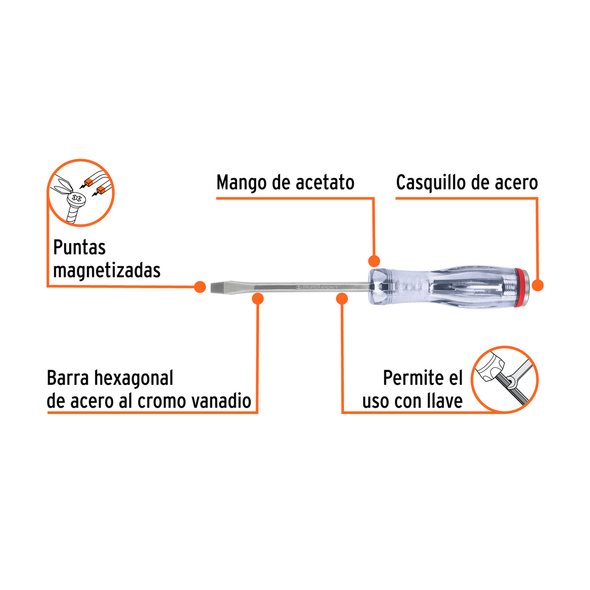 Desarmador Plano de Golpe 1/4' X 4', Truper Expert