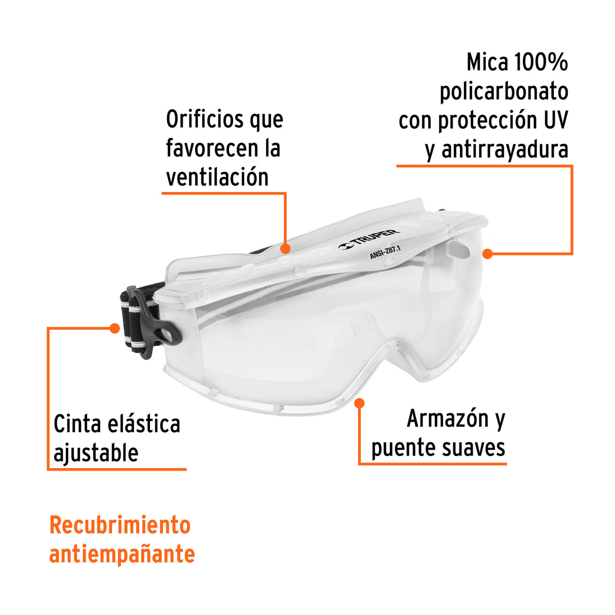 Goggles de Seguridad Profesionales, Antiempaño, Expert