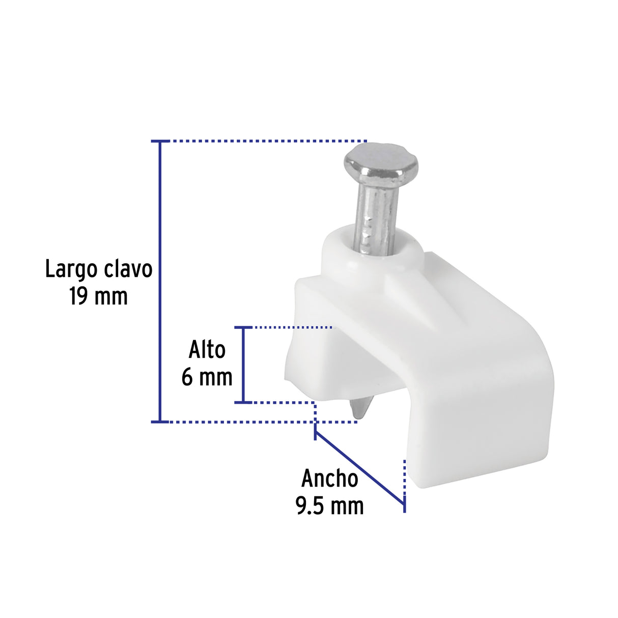 Bolsa con 500 Grapas Blancas de 6 X 9.5 mm para Cable Plano