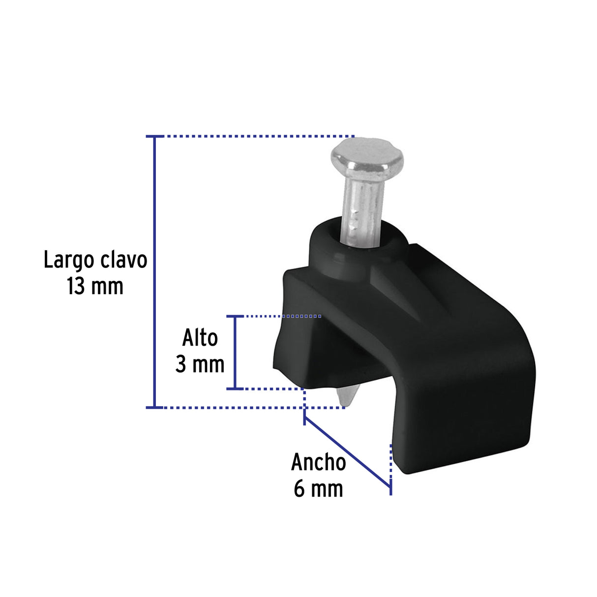 Bolsa con 20 Grapas Negras de 3 X 6 mm para Cable Plano