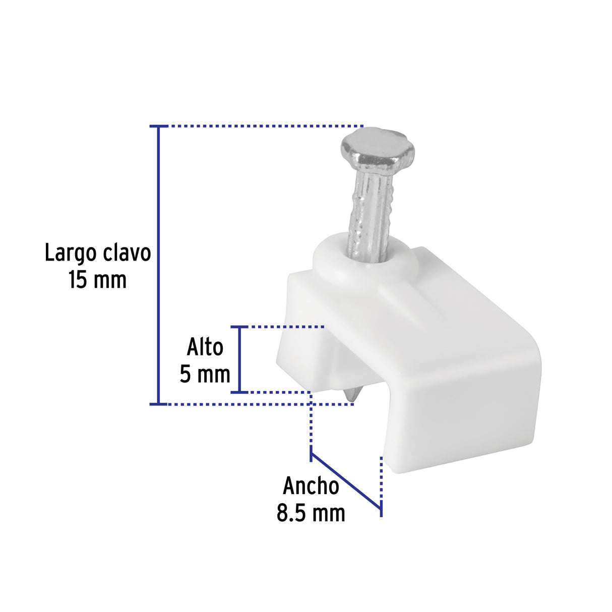 Bolsa con 500 Grapas Blancas de 5 X 8.5 mm para Cable Plano