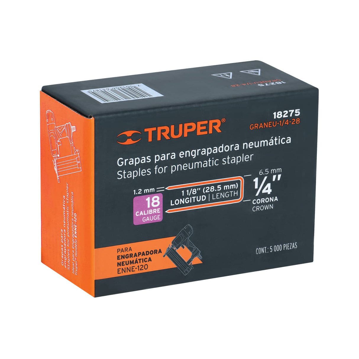 Caja con 5000 Grapas Corona 1/4' Calibre 18, 28 mm para ENNE-120