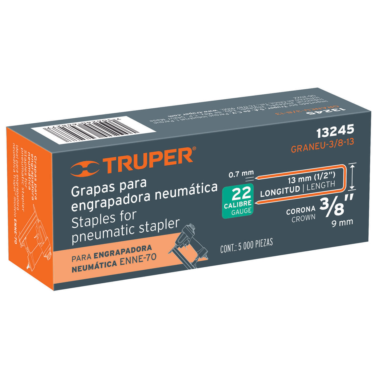 Caja con 5000 Grapas Corona 3/8' Calibre 22, 13 mm para ENNE-70