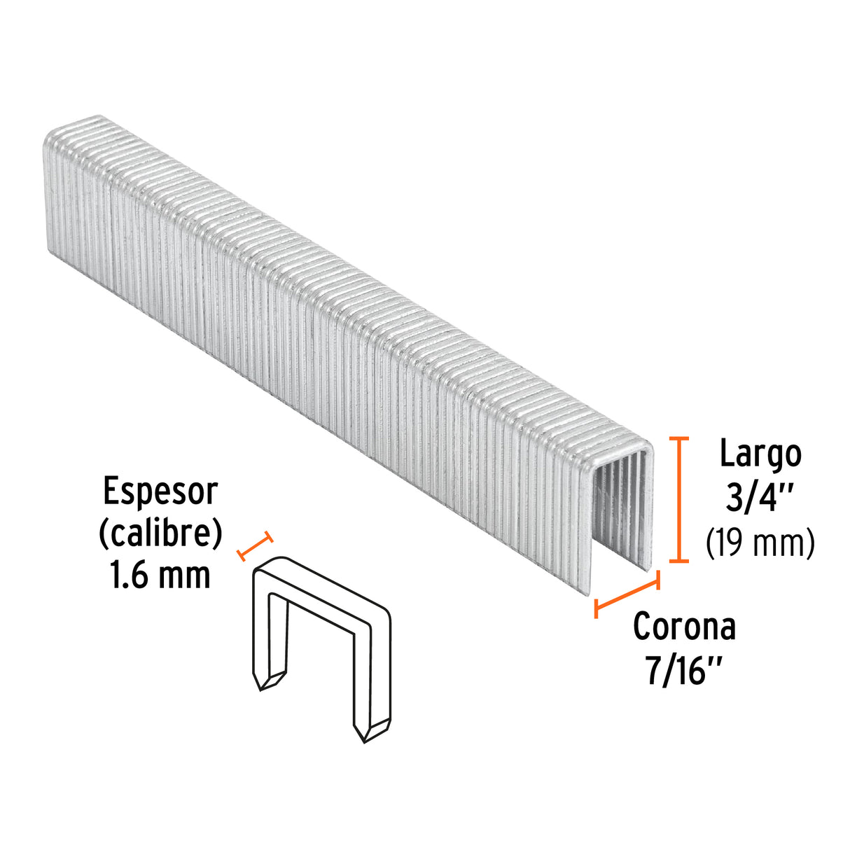 Caja con 1000 Grapas Corona 7/16' Cal. 16, 19 mm para ENNE-160