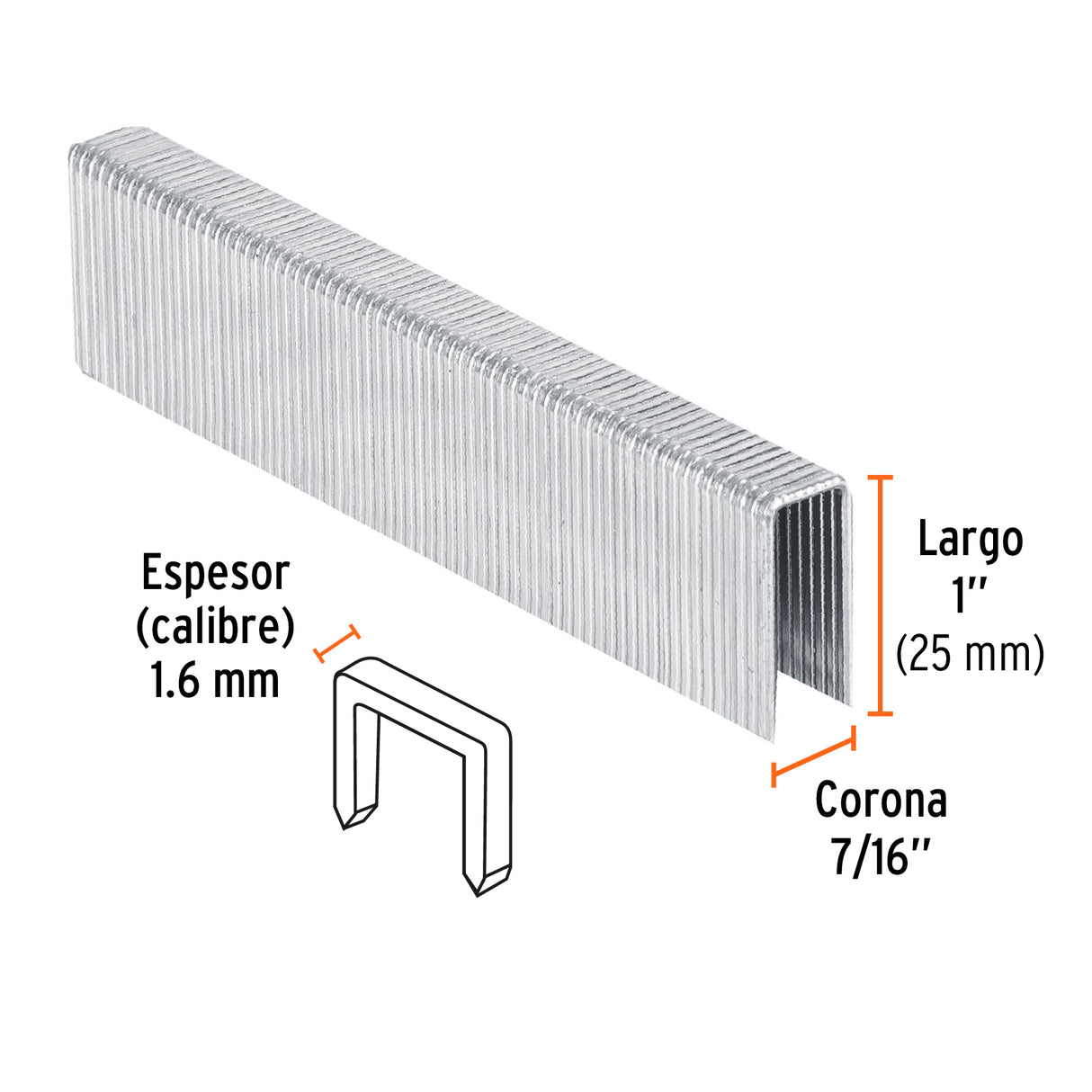 Caja con 1000 Grapas Corona 7/16' Cal. 16, 25 mm para ENNE-160