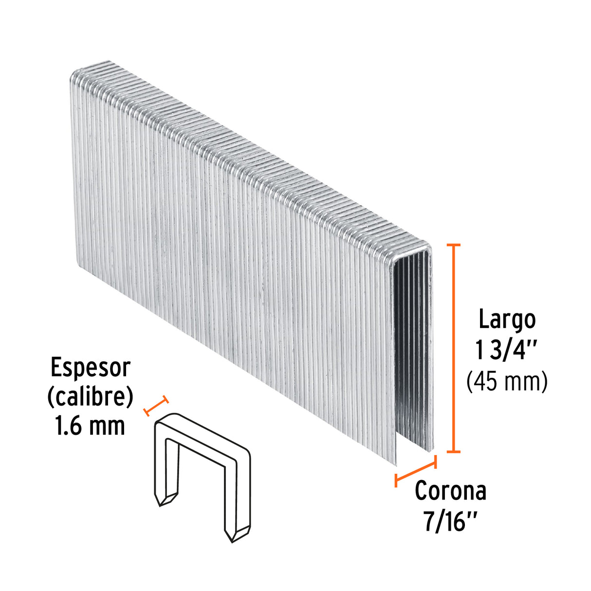 Caja con 1000 Grapas Corona 7/16' Cal. 16, 45 mm para ENNE-160