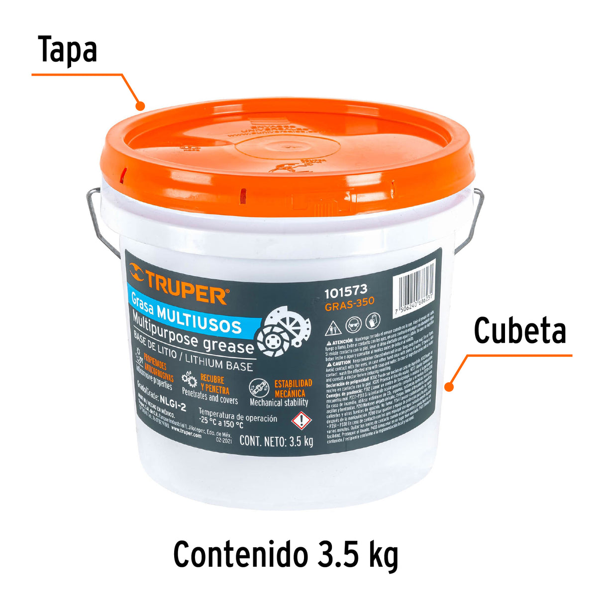 Grasa Lubricante Multiusos, Base Litio, 3.5 kg, Truper