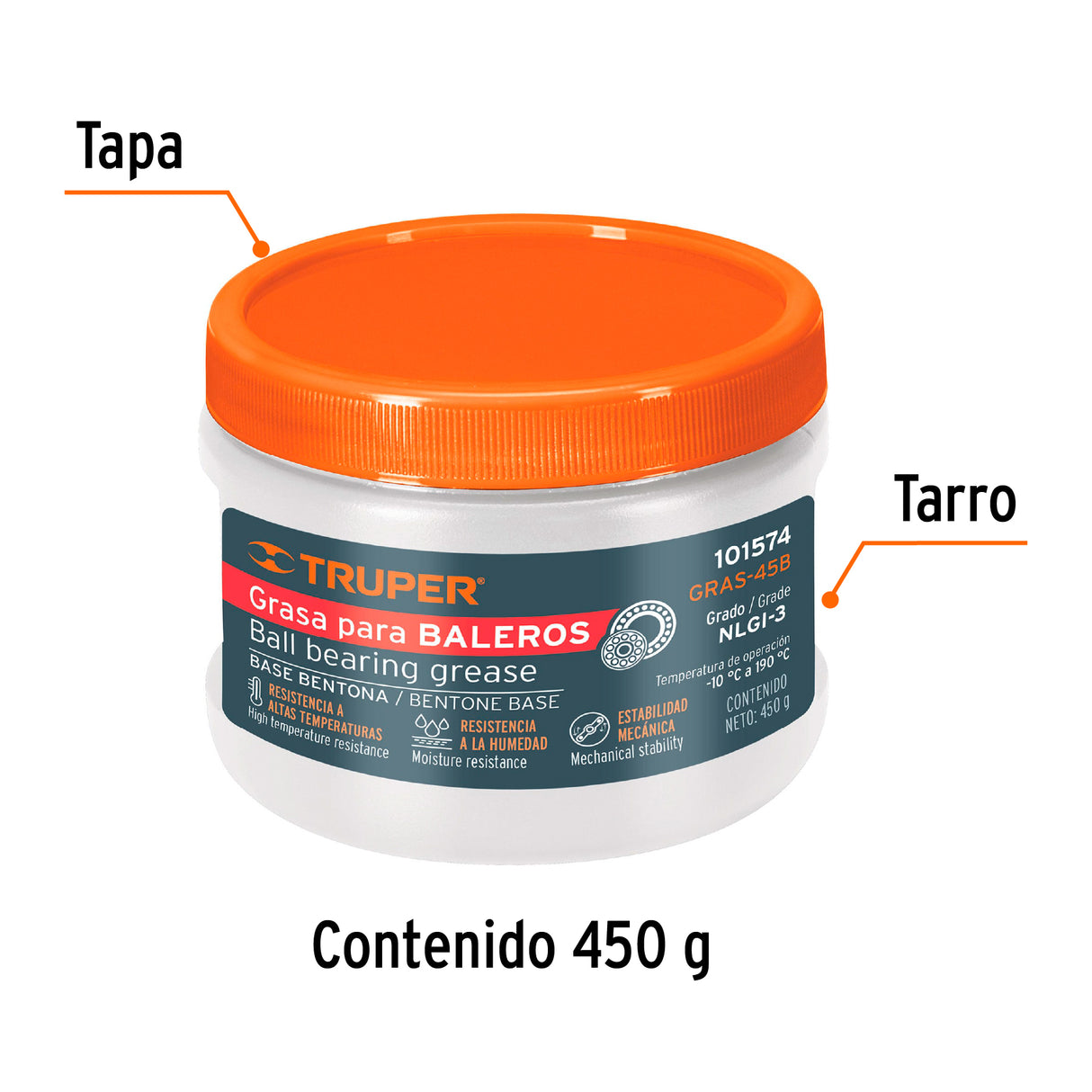 Grasa Automotriz, Base Bentona, 450 g, Truper