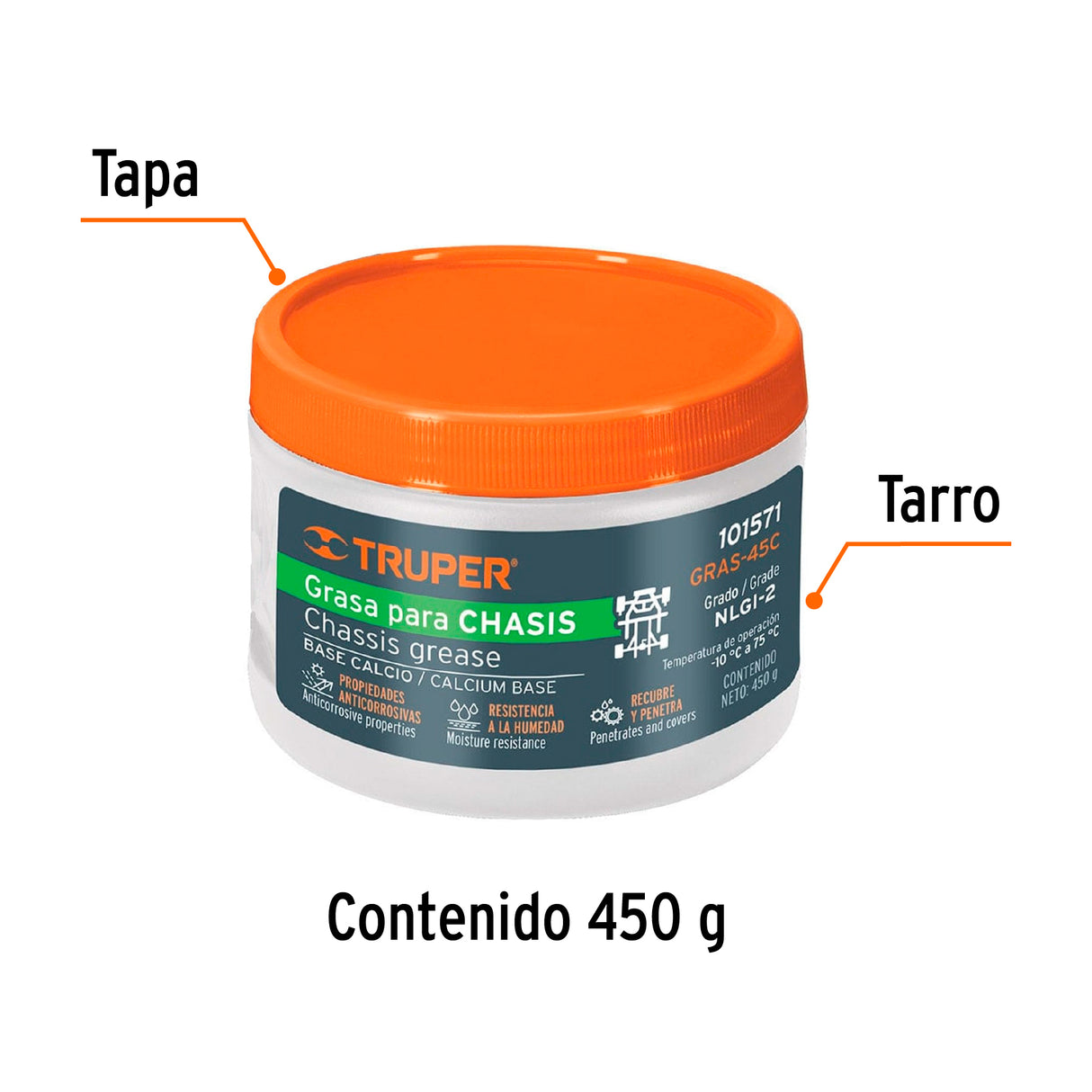 Grasa Lubricante para Chasis, Base Calcio, 450 g, Truper